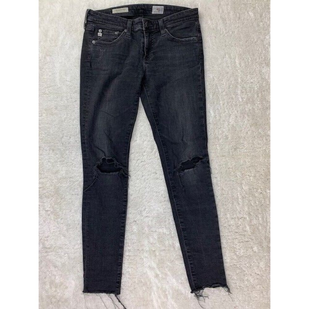 Adriano Goldschmied Size 26 r Womens Legging Super Skinny Ankle Black Distressed